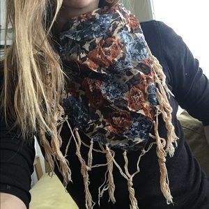 Floral scarf dusty rose and navy